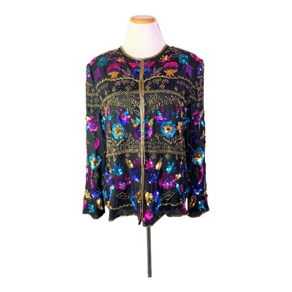 Vintage Drapers & Damons Size XL Silk Jacket Sequins Beading Fancy - Picture 1 of 15